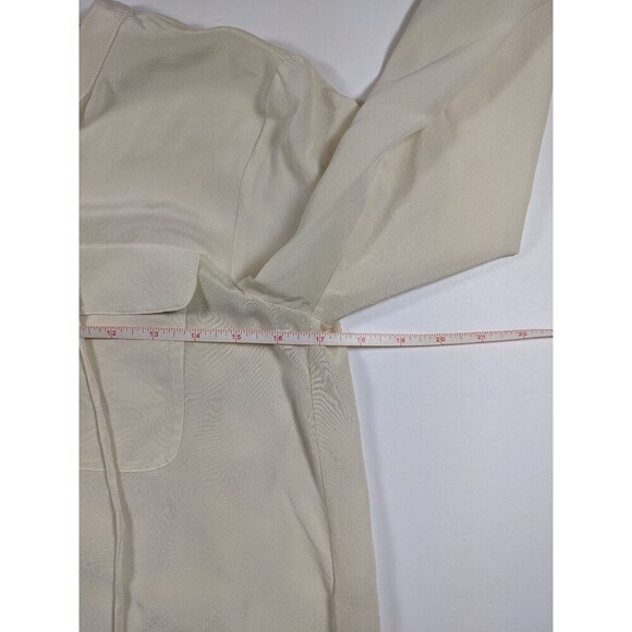 Magaschoni Silk Blouse Cream Ivory 2 Lace-up Neckline Pockets - Picture 5 of 7
